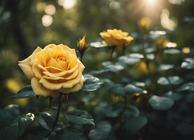 Un jardín de rosas amarillas