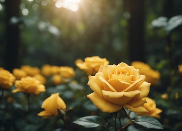 Un jardín de rosas amarillas