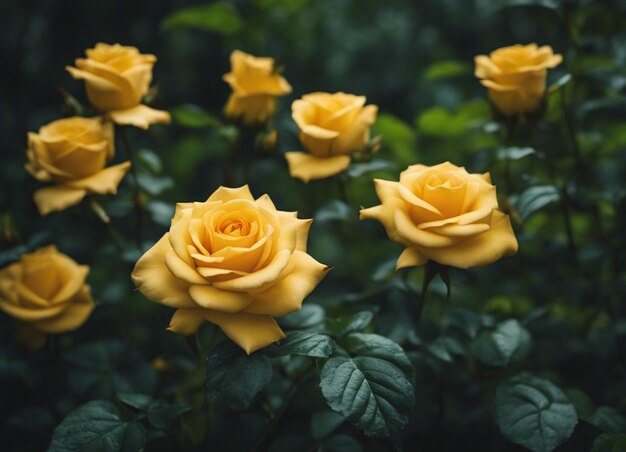 Un jardín de rosas amarillas