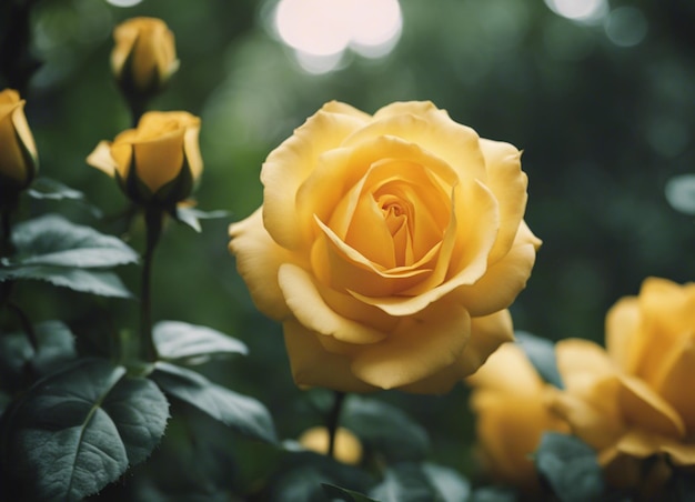 Un jardín de rosas amarillas