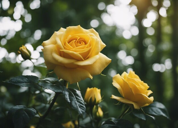 Un jardín de rosas amarillas