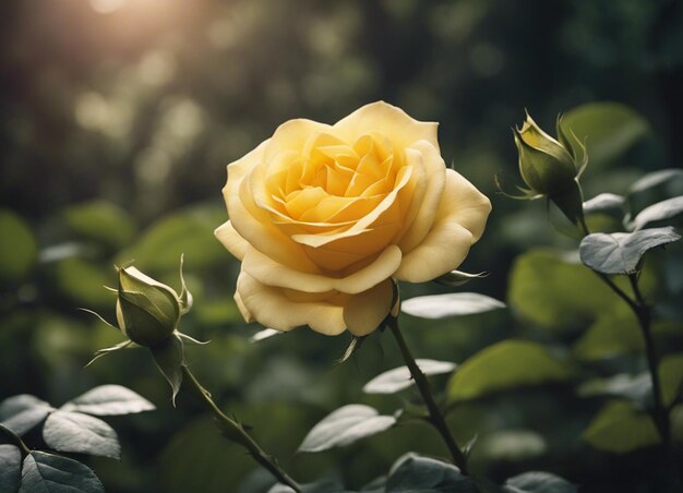 Un jardín de rosas amarillas