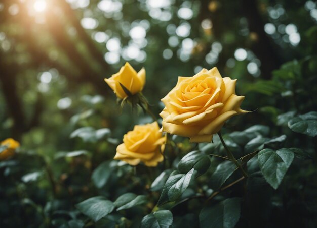 Un jardín de rosas amarillas