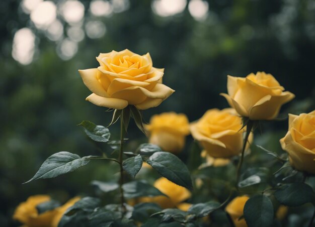 Un jardín de rosas amarillas