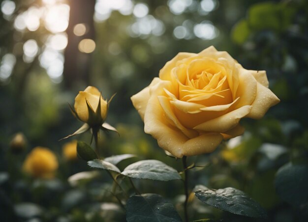 Un jardín de rosas amarillas