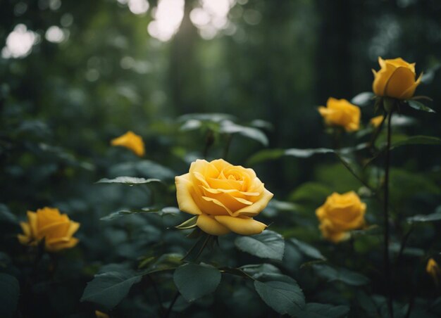 Un jardín de rosas amarillas