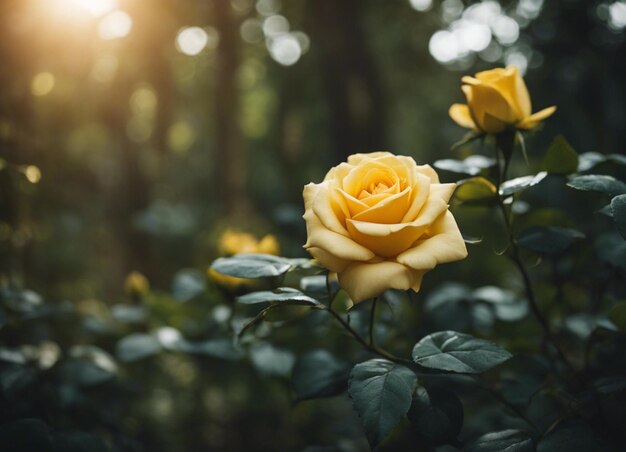 Un jardín de rosas amarillas