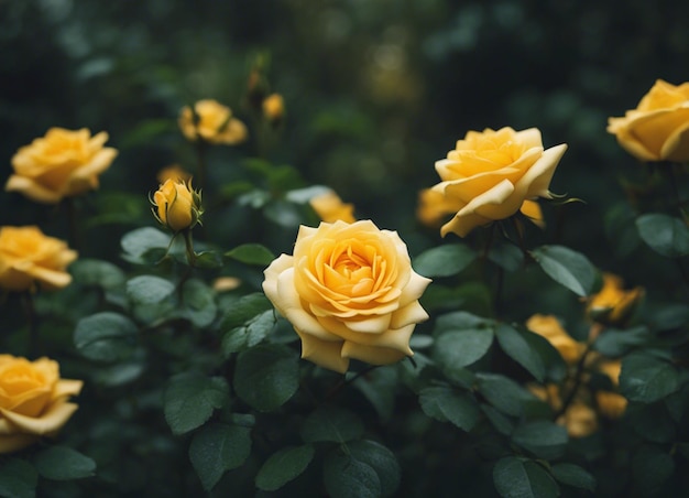 Un jardín de rosas amarillas