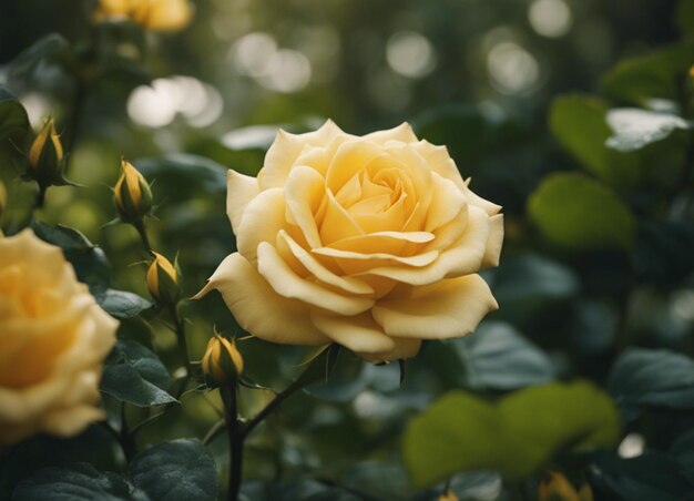 Un jardín de rosas amarillas