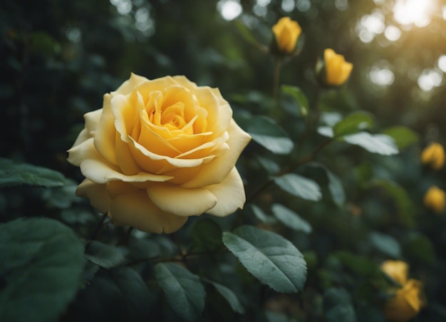 Un jardín de rosas amarillas