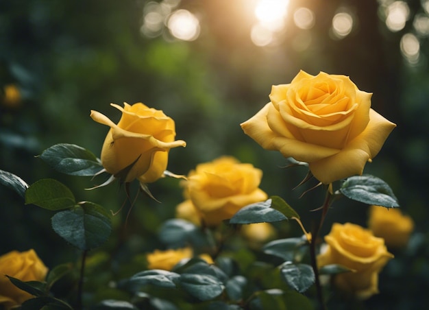 Un jardín de rosas amarillas