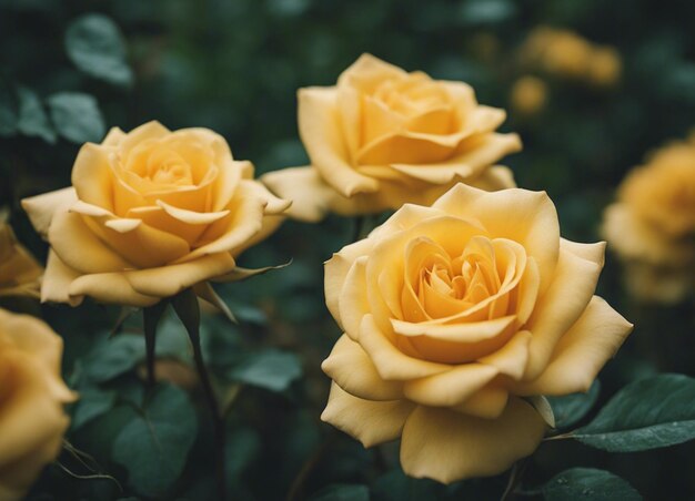 Un jardín de rosas amarillas