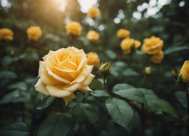 Un jardín de rosas amarillas