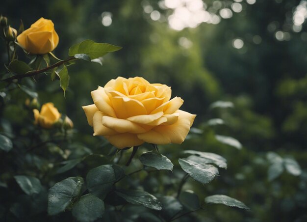 Un jardín de rosas amarillas