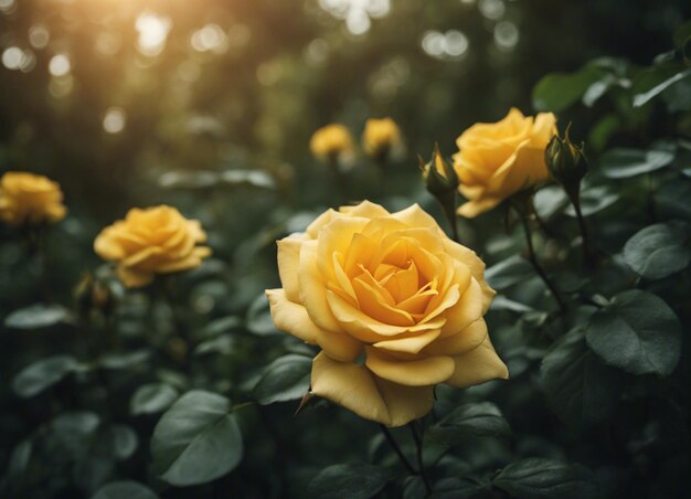 Un jardín de rosas amarillas