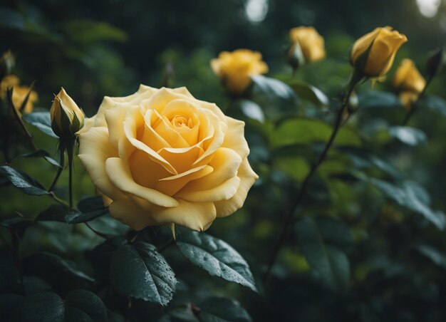 Un jardín de rosas amarillas