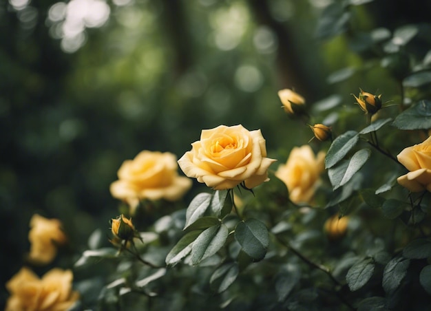 Un jardín de rosas amarillas