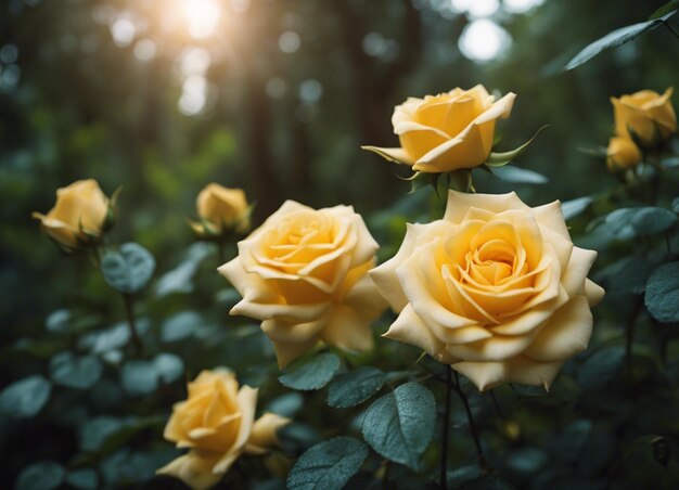 Un jardín de rosas amarillas