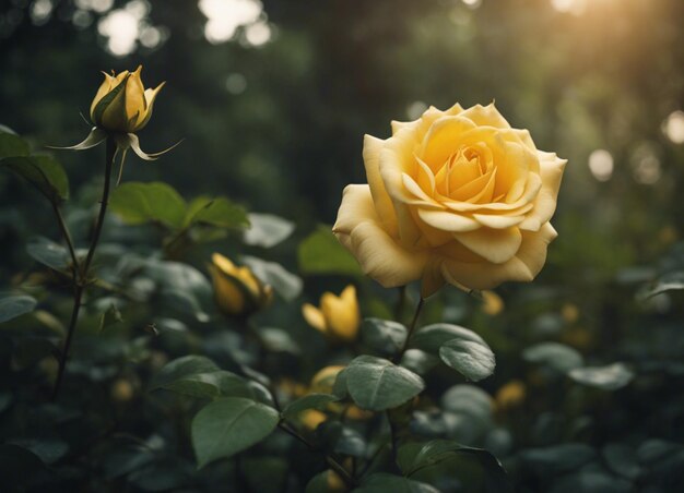 Un jardín de rosas amarillas