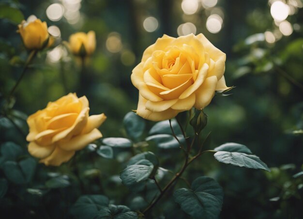 Un jardín de rosas amarillas