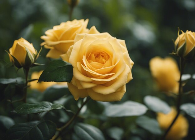 Un jardín de rosas amarillas