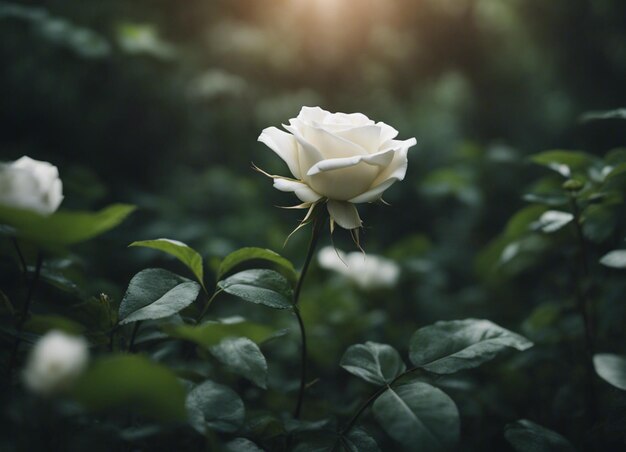 Foto un jardín de rosas blancas