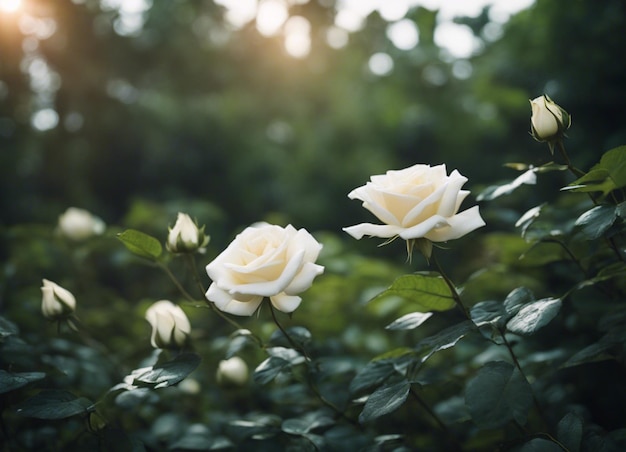 Foto un jardín de rosas blancas