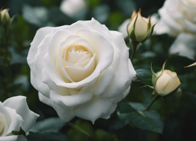 Un jardín de rosas blancas