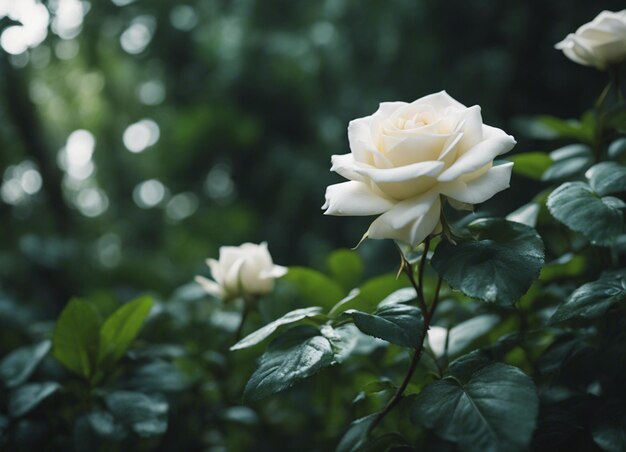 Un jardín de rosas blancas