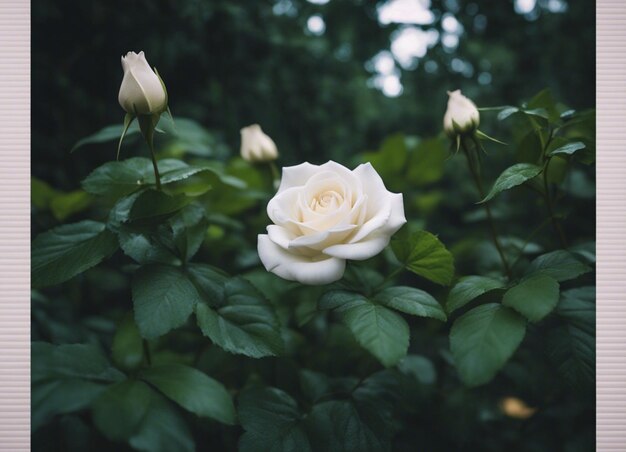 Foto un jardín de rosas blancas