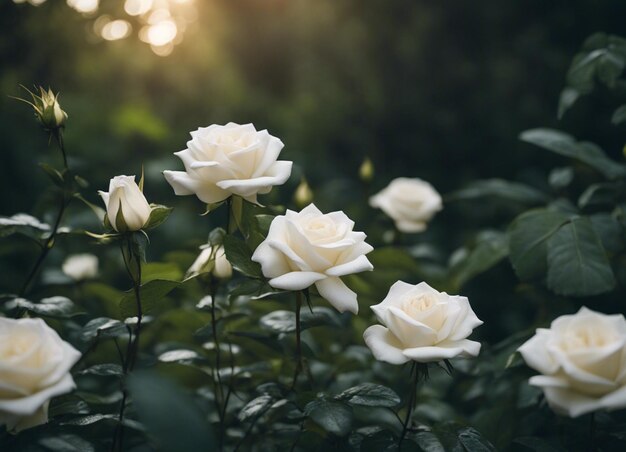 Un jardín de rosas blancas