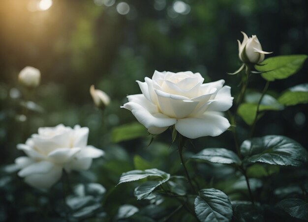 Un jardín de rosas blancas