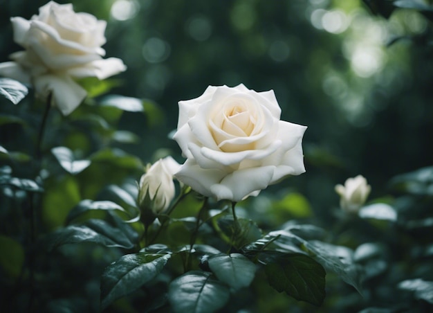 Un jardín de rosas blancas