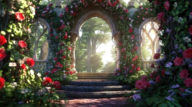 Foto el jardín de rosas encantado