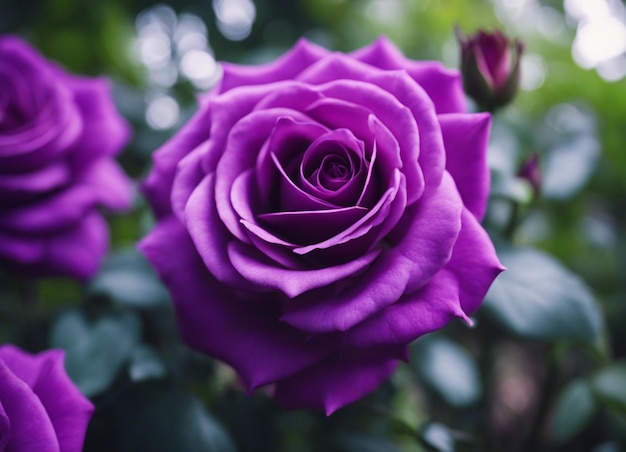 Foto un jardín de rosas púrpuras