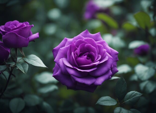 Un jardín de rosas púrpuras