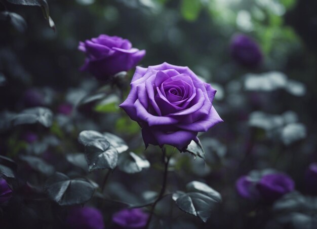 Foto un jardín de rosas púrpuras