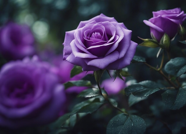 Un jardín de rosas púrpuras