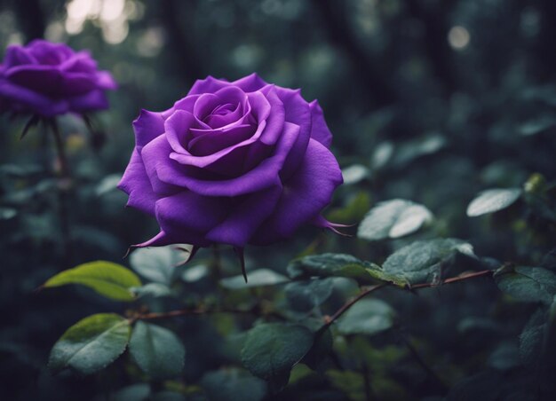 Un jardín de rosas púrpuras