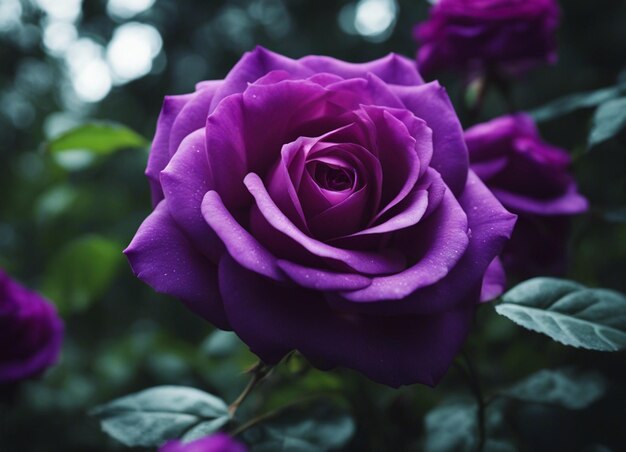 Un jardín de rosas púrpuras