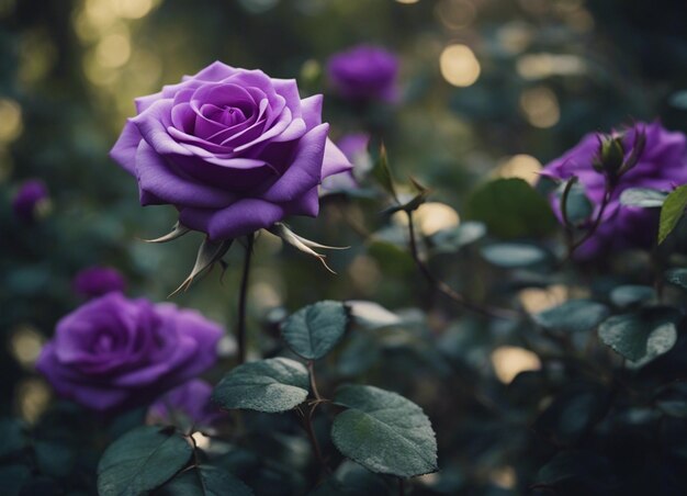 Foto un jardín de rosas púrpuras