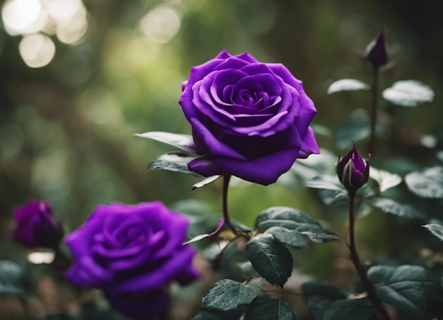 Un jardín de rosas púrpuras