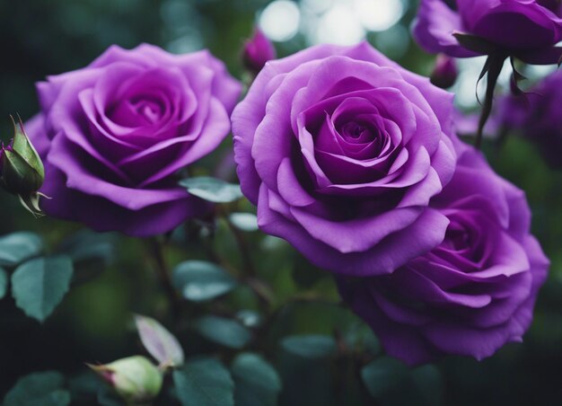 Foto un jardín de rosas púrpuras