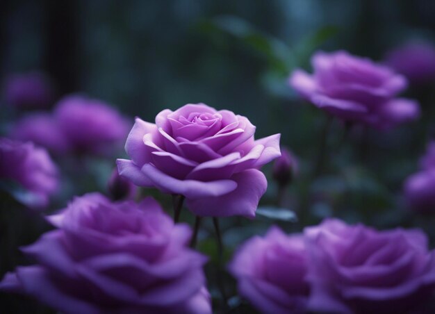 Foto un jardín de rosas púrpuras