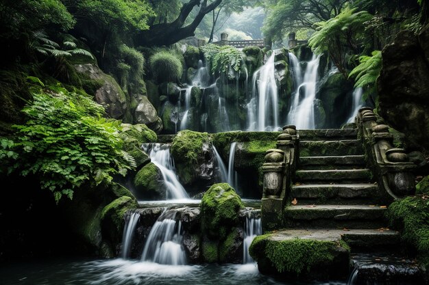 Foto el jardín sagrado de las cataratas zen