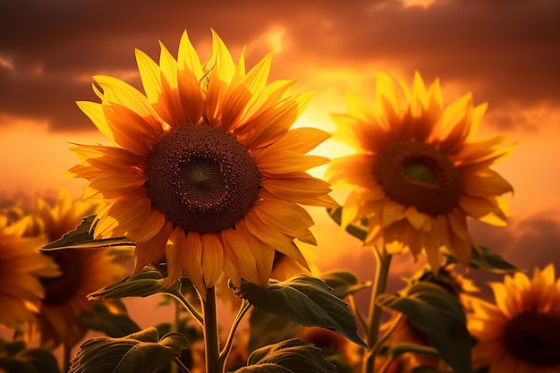 Jardín del sol con vistas exuberantes a los girasoles