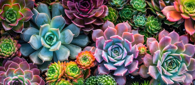 Foto jardín suculento y vibrante, lleno de colores