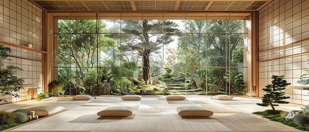 Jardín tradicional japonés atmósfera zen con arquitectura de madera diseño al aire libre pacífico paisaje cultural y decoración