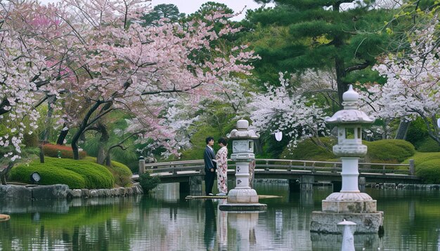 Jardín tradicional japonés en el Día Blanco