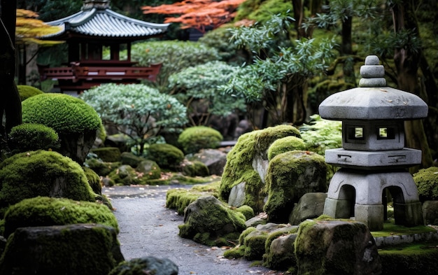 Jardín tradicional japonés con fijación de piedra. IA generativa